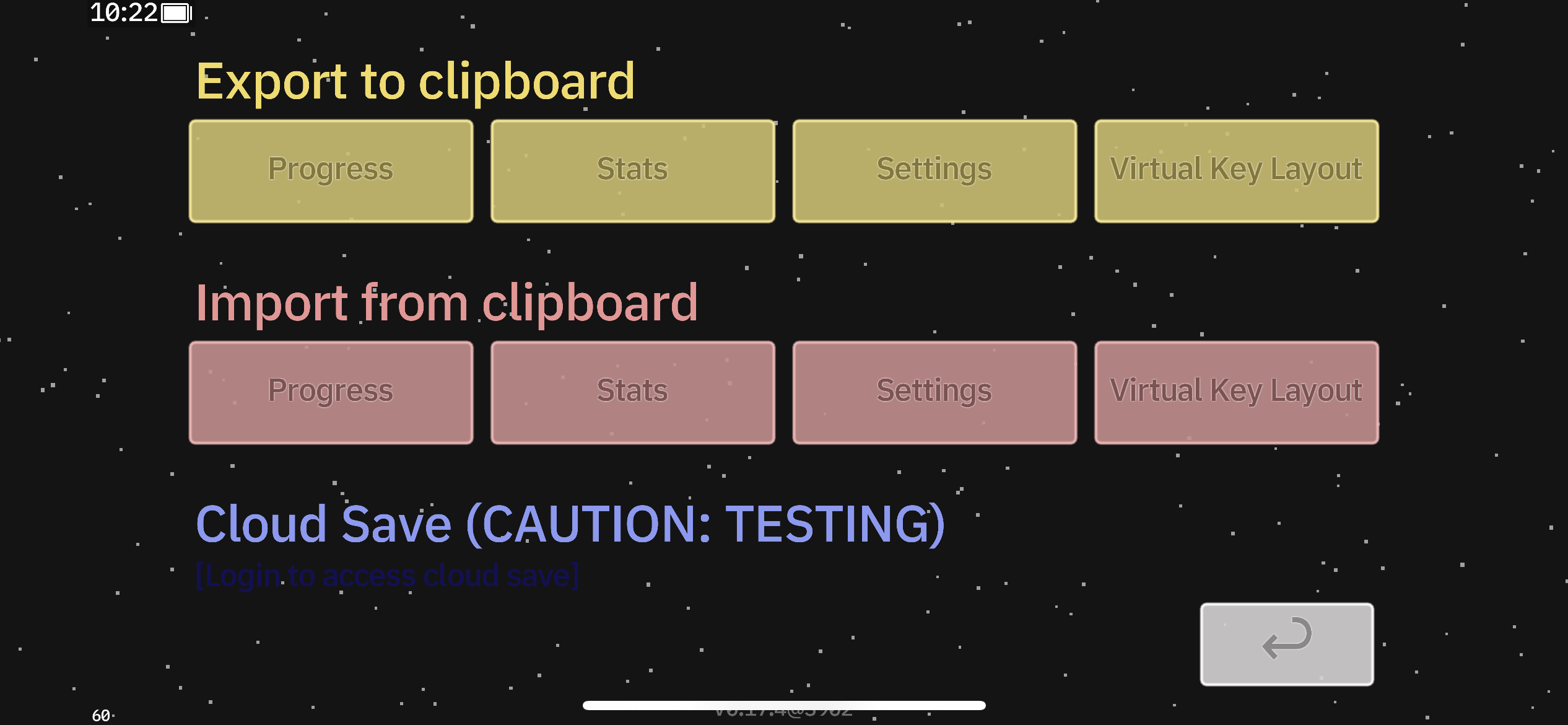 Screenshot of the Data Management scene in Techmino